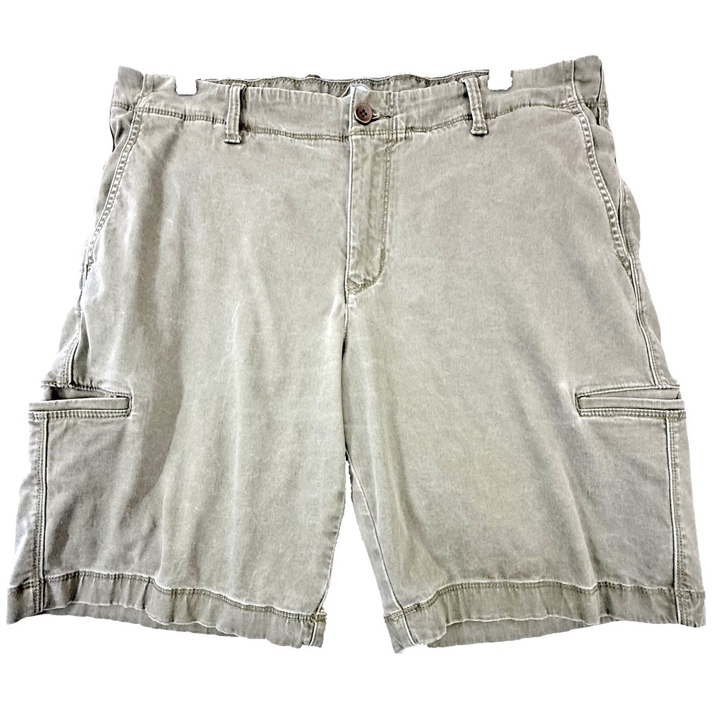 Tommy Bahama Flat Front Khaki Green Stretch Cotton Tencel 9" Shorts Men's 36